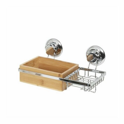 Raft din bambus cu suport pentru săpun Compactor Bestlock SPA Bamboo, 27,3 x 15 x 13,5 cm