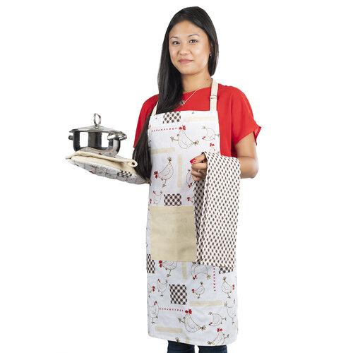 Zestaw kuchenny rękawica i podkładka Kurki biały, 18 x 32 cm, 20 x 20 cm