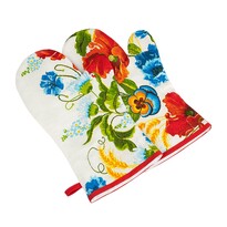 Bellatex Grillhandschuhe Mohnblumen rot , 22 x 46 cm, 2 Stück