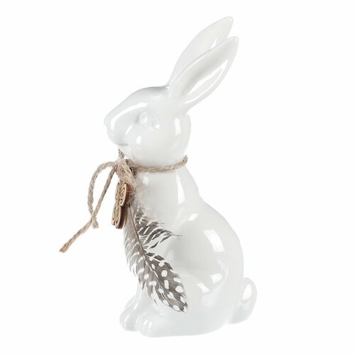 Dekoracja ceramiczna Zając, biała, 7 x 15 x 5 cm