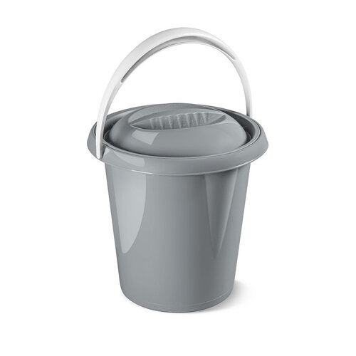 Plastikowe wiadro z pokrywką Pastel, 12 l, szary