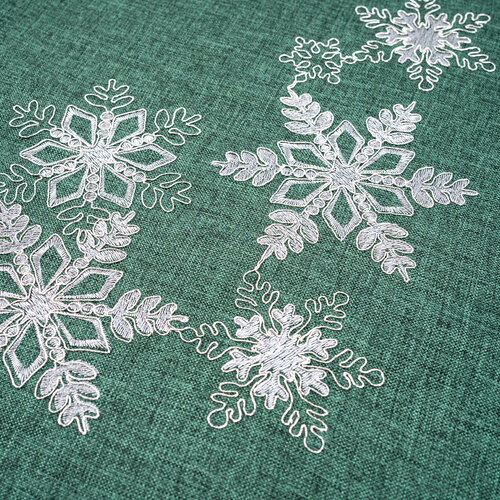 Świąteczny obrus Płatki śniegu zielony, 85 x 85 cm