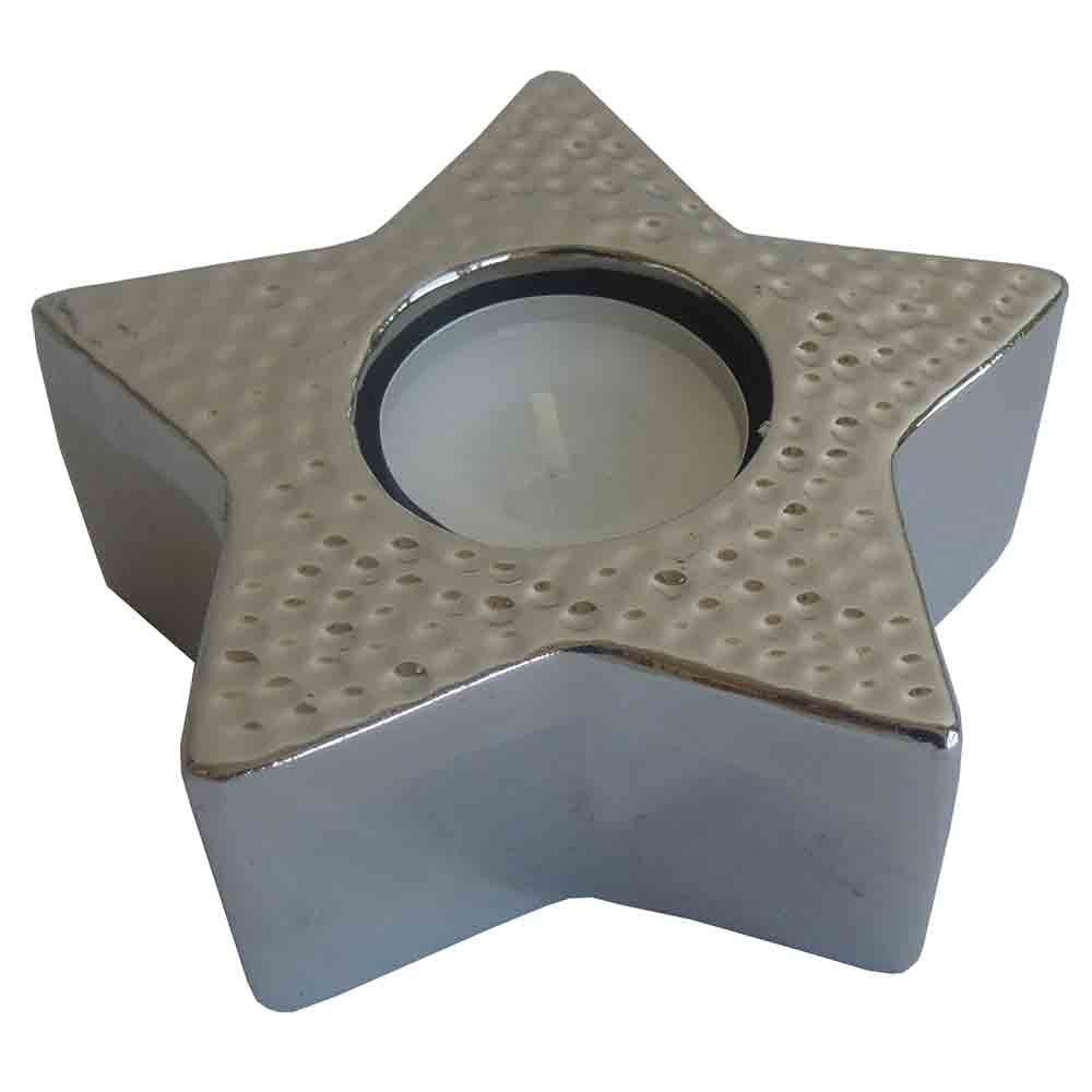 StarDeco Dekoratívny svietnik Hviezda strieborná, 11,5 cm