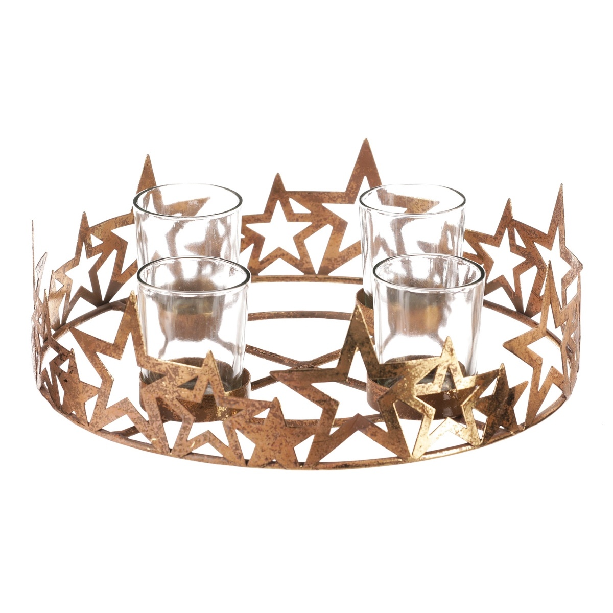 Świecznik adwentowy Gwiazdy, złoty, metal, śr. 25 cm