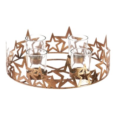 Csillagok adventi gyertyatartó, arany, fém, átmérő 25 cm