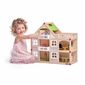 Woody Zweistöckiges Puppenhaus mit Balkon und Zubehör, 55 x 26 x 51,5 cm
