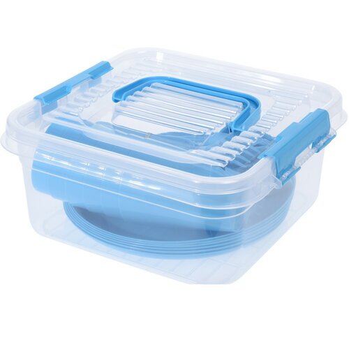 Picknick-Geschirrset aus Kunststoff, 31 Teile, Blau
