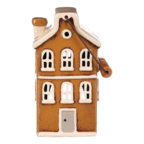 Świecznik Domek z uchwytem brązowy, ceramika, 13 x 10 x 37 cm