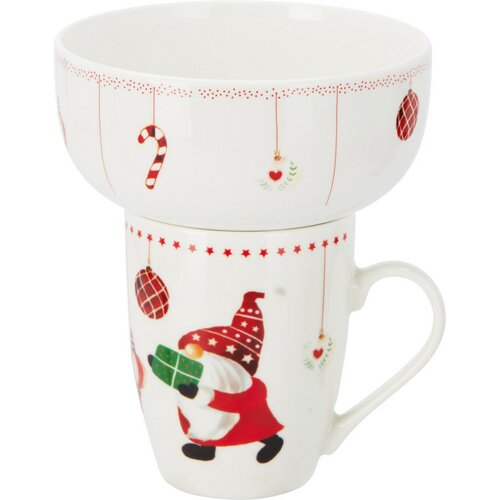Porcelain mug and bowl set Christmas elf