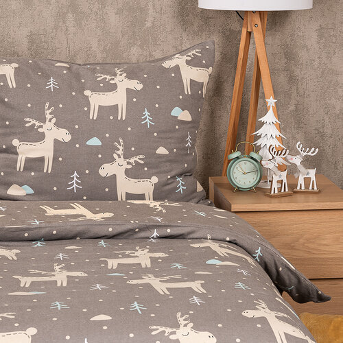 Lenjerie de pat din flanelă 4Home Happy reindeer, 140 x 200 cm, 70 x 90 cm