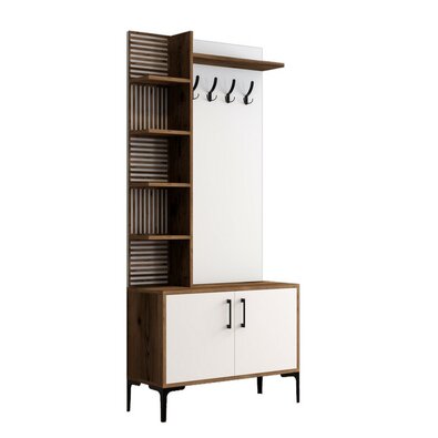 Wieszak z szafką na buty i półkami Viyana Walnut and White