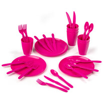 Picknick-Geschirrset aus Kunststoff, 31 Teile, Rosa