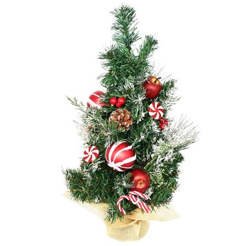 Díszített karácsonyfa világítással, 50 cm, 10 LED, meleg fehér