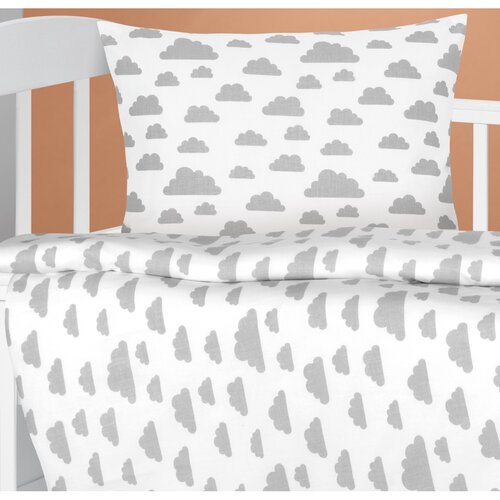 Bellatex Dziecięcy zestaw poduszki i kołdry Chmurki szary, 75 x 100 cm, 42 x 32 cm
