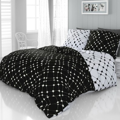 Lenjerie de pat din satin Infinity alb-negru 2 persoane, 240 x 200 cm, 2 buc. 70 x 90 cm