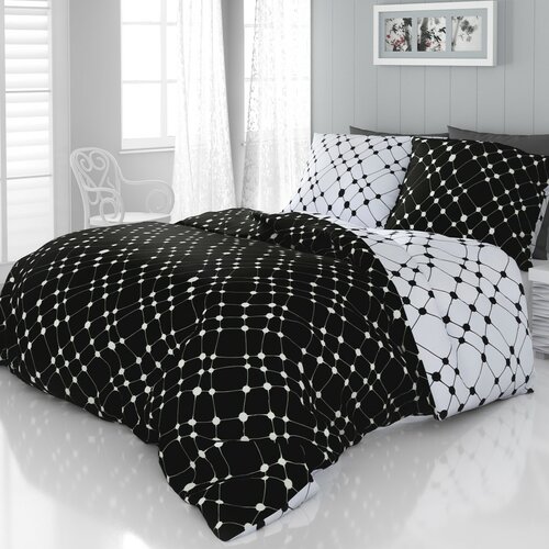 Lenjerie de pat 2 persoane Infinity alb-negru, din satin, 240 x 220 cm, 2 buc. 70 x 90 cm