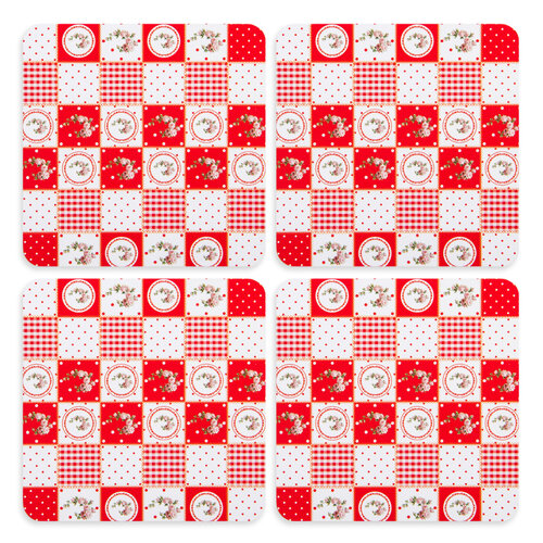 Korkové prostírání Country red, 10 x 10 cm, set 4ks