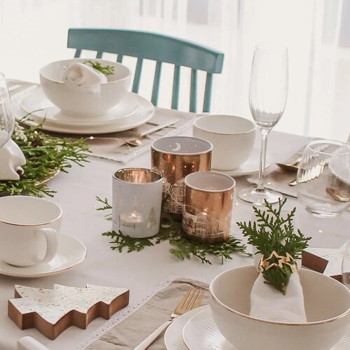 Altom Szklany świecznik Winter town złoty, średnica 9 x 10 cm