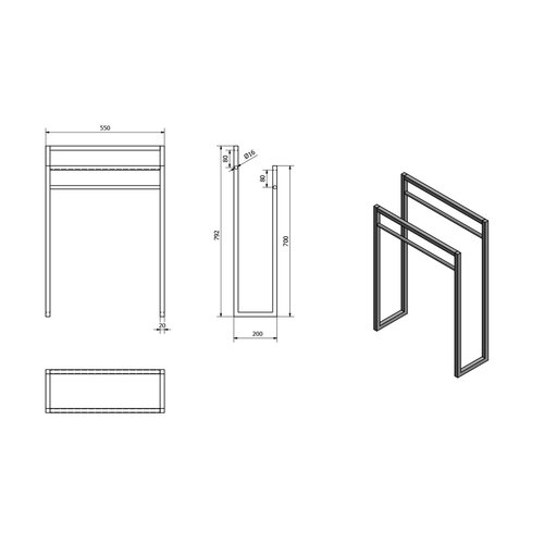 SAPHO Ska301 Ska stojak na ręczniki 55 x 79 x 20 cm, czarny matowy