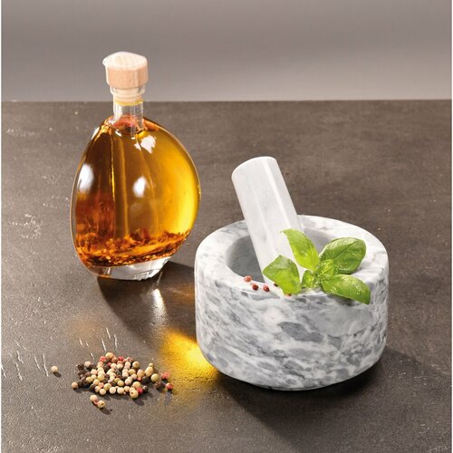 Kesper 71505 Mortier de marbre avec pilon, blanc,diamètre 13 cm
