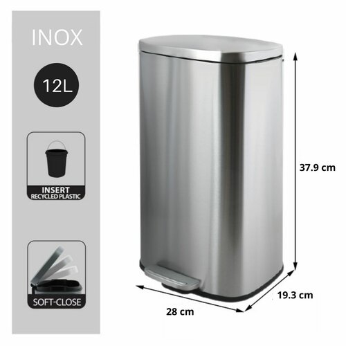 Coș de gunoi cu pedală soft-close Spirella Akira 12 l, oțel inoxidabil periat