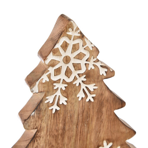 4Home Dekorace z mangového dřeva Snowflake Tree, 33 cm