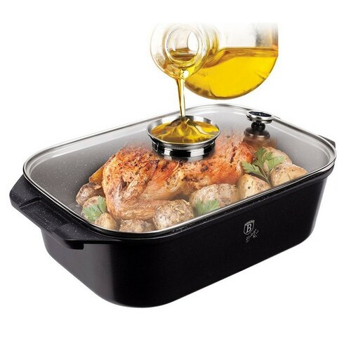 Berlinger Haus Bräter mit Rost und Aromadeckel Granit Diamond Line, 34,5 x 24,5 cm