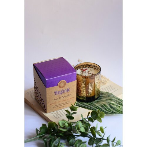 Органічна свічка Sage & Lavender 200 г у склі з золотою фольгою