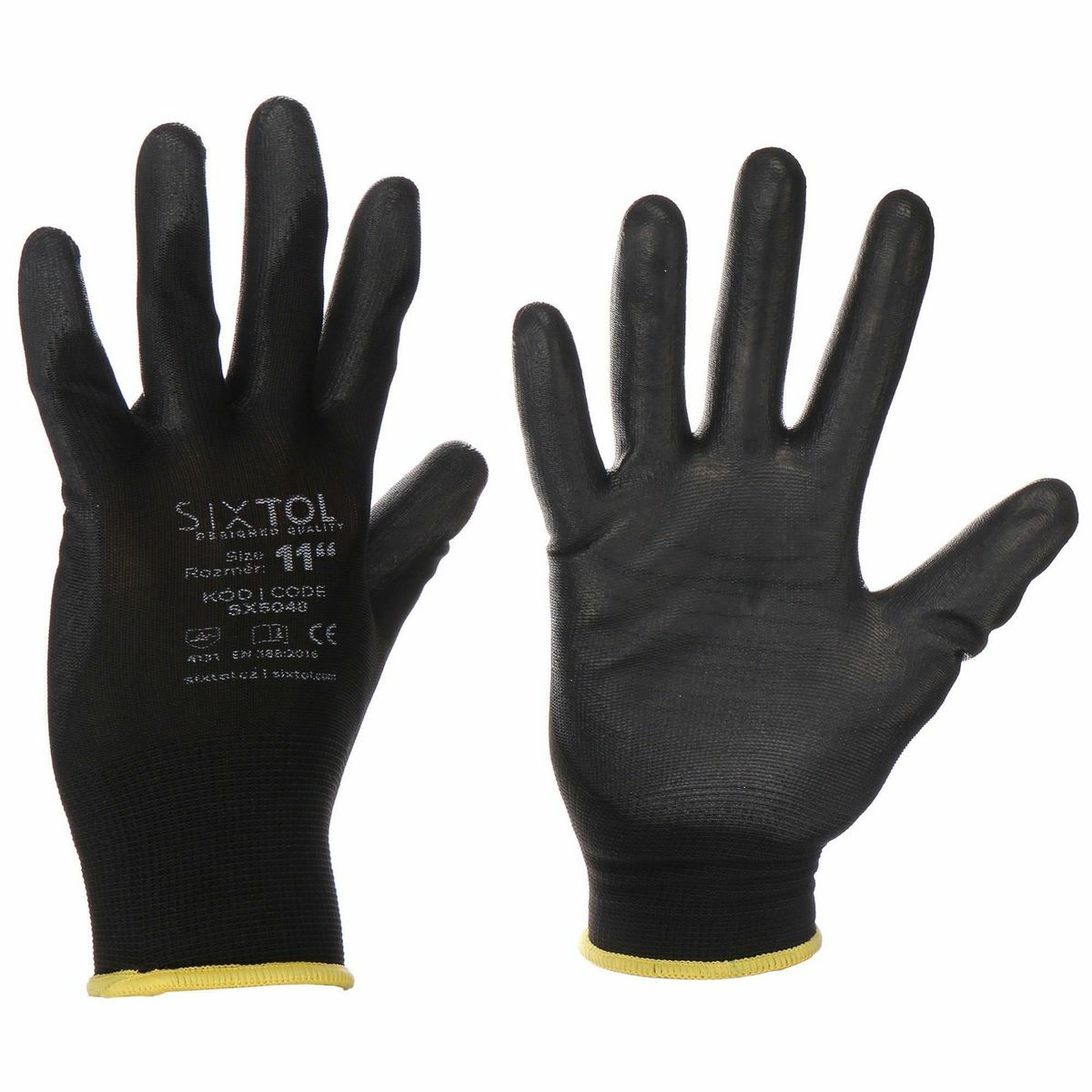 Sixtol Rękawice robocze poliestrowe GLOVE PE-PU 11czarne, rozmiar 11"
