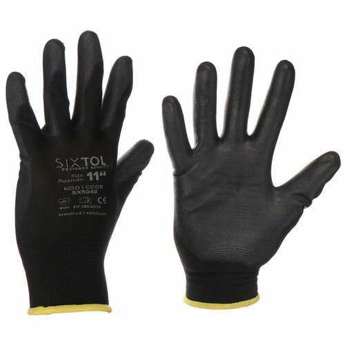 Sixtol Робочі поліестерні рукавички GLOVE PE-PU 11чорні, розмір 11"