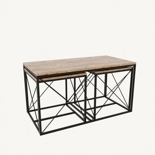 Sada konferenčních stolků Defne Black and Atlantic Pine, 3 ks