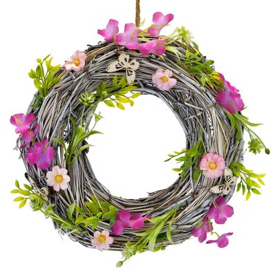Coroană de primăvară din răchită cu flori Makena,diametru 32 cm
