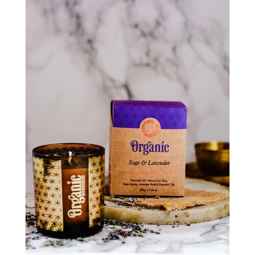 Lumânare aromată organică Sage & Lavender 200 g în sticlă cu folie aurie