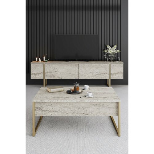Konferenční stolek Luxe Travertine and Gold