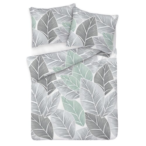 Lenjerie de pat Matex Satin frunze gri , 140 x 200 cm, 70 x 90 cm