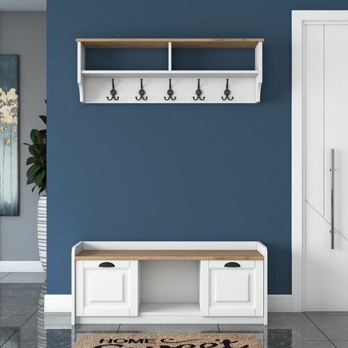 Wieszak ścienny z półką na buty Polo White and Walnut