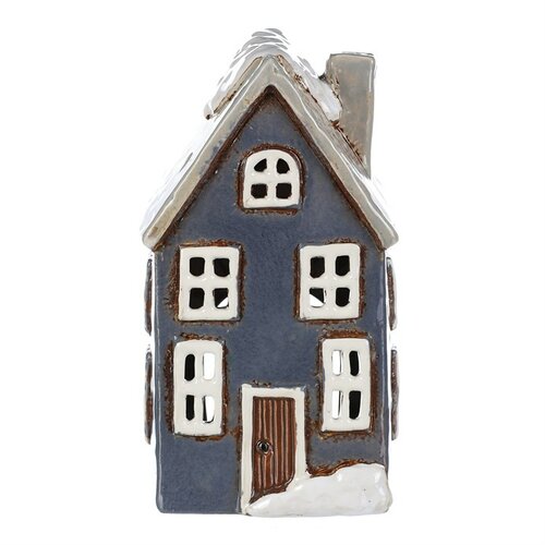 Vánoční dekorace Zimní domeček, keramika, na čajovou svíčku, šedá