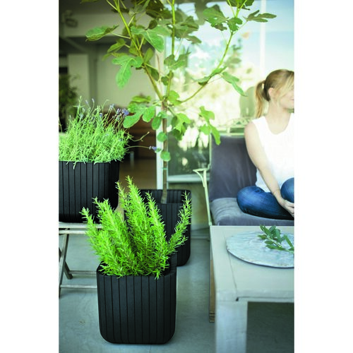 Jardinieră din plastic Keter Cube planter M, gri, 30 x 30 x 30 cm