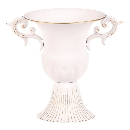 Cupa metalică pentru aranjamente florale cu mâner,albă, 17 x 13 x 17 cm