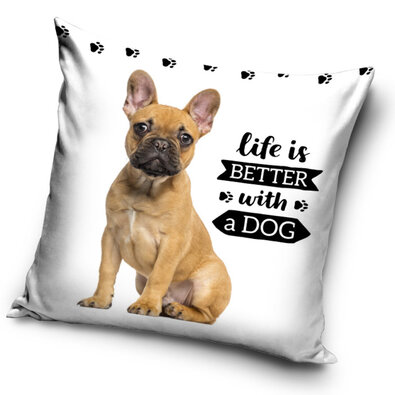 Față de pernă Bulldog Franțuzesc, 40 x 40 cm