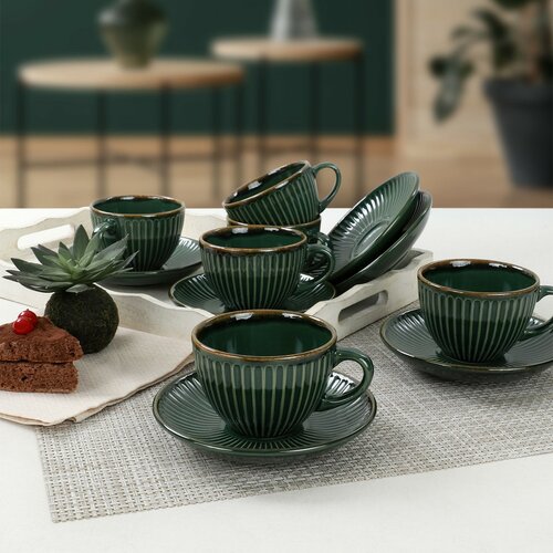 Linea kerámia csésze alátéttel 6 db-os szett 210 ml, zöld