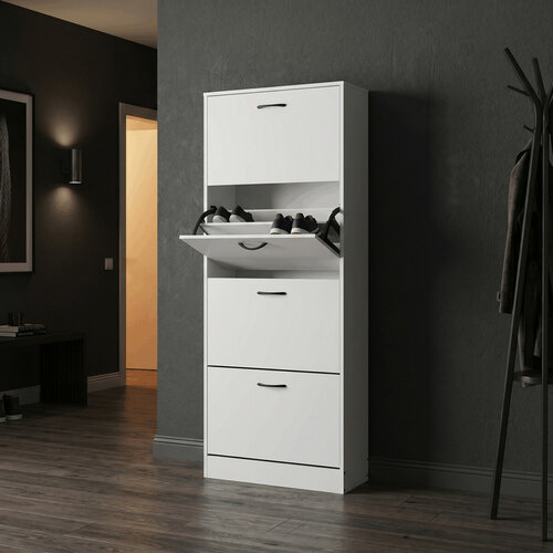 Výklopný botník se 4 přihrádkami COMPACT White, bílá