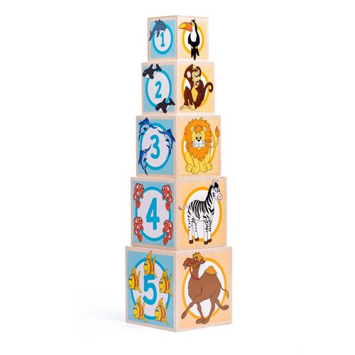 Woody Kisállatok torony öt kockával, 10,6 x 41 cm