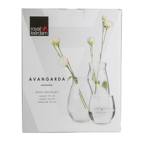 Sada dvoch sklenených váz a svietnika Avangarda, 3 ks