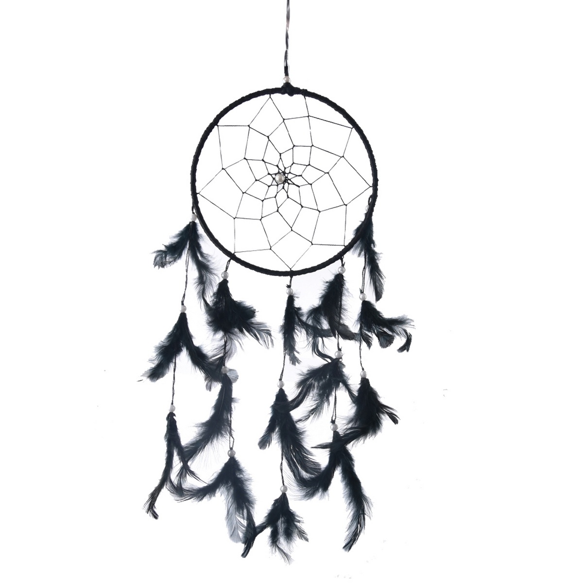 InDecor Bawełniany łapacz snów z piórkami, czarny,30 x 30 x 90 cm, L