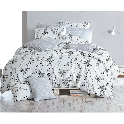 BedTex Бавовняна постільна білизна Blumen сіра, 140 x 200 см, 70 x 90 см