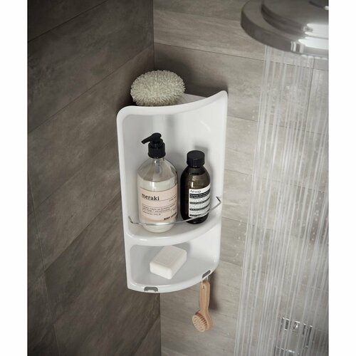 GEDY 7080 CAESAR zweistöckiges Eckregal für die Dusche, 22,6 x 47,3 x 16 cm, ABS-Kunststoff, Weiß
