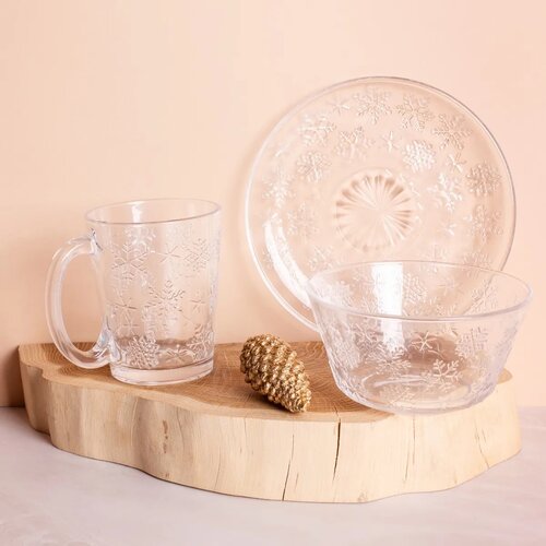 Altom 6 db üveg desszert tányér Snowflakes 17,5 cm