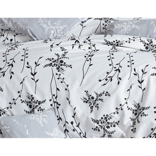 BedTex Бавовняна постільна білизна Blumen сірий, 220 х 200 см, 2х 70 х 90 см