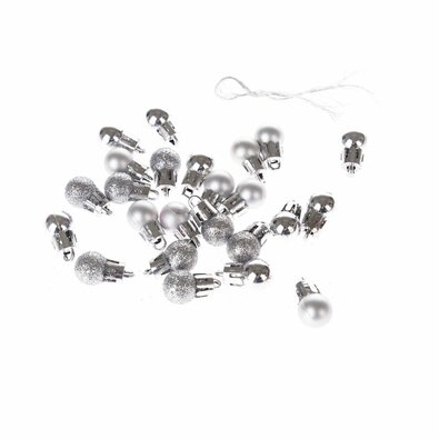 Set of 24 mini Christmas decorations, silver,diameter 1.5 cm